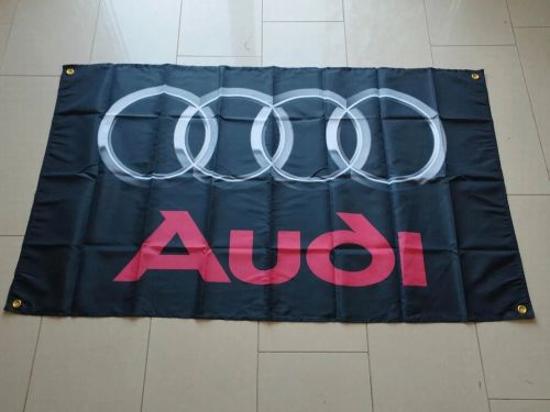 Audi logo car 3x5 ft black flag / banner garage mane cave wall decore