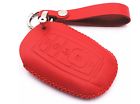 Leather smart 5 buttons key fob case cover chain, red