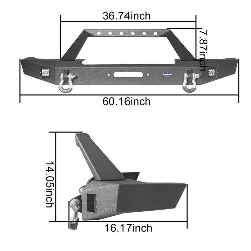 Hooke road steel front rear bumper w/tire carrier for 1984-2001 jeep cherokee xj