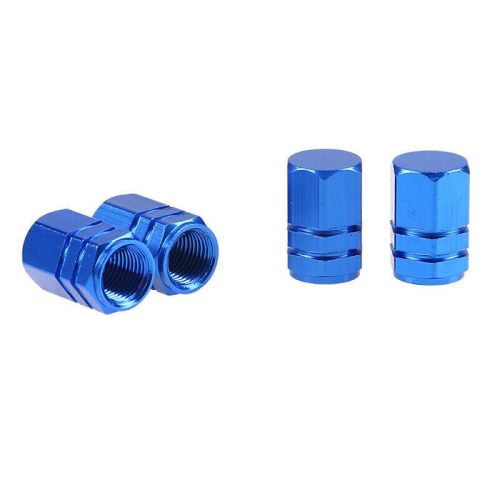 4x universal blue tire valve stem caps for car moto bicycle aluminum alloy cover