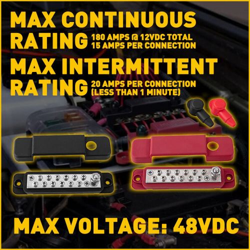 2pc 12 way bar bus terminal block 12v dc 180a power distribution car boat marine