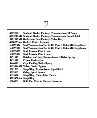 Genuine mopar transmission gasket package 68332421ab