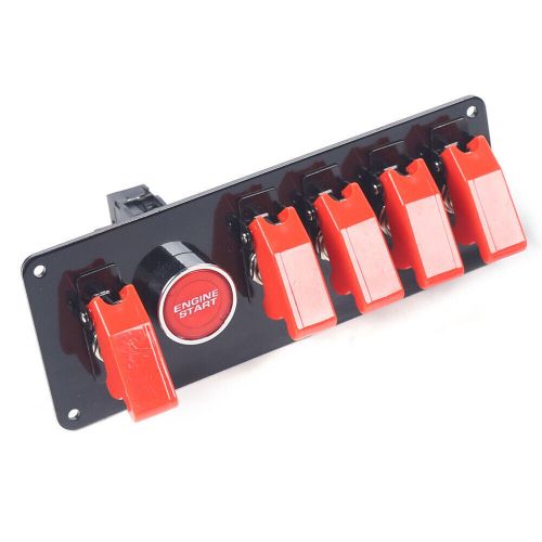 6 gang  ignition switch panel red toggle engine start push button racing car!