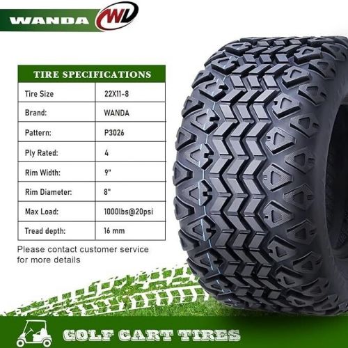 Set 4 ,wanda 22x11-8 golf cart atv tires 4 ply 22x11x8-14028