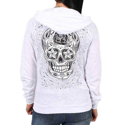 Hot leathers glz4237 ladies &#039;sugar skull&#039; lightweight slubby hooded white hoodie