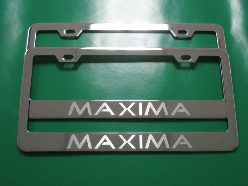 (2) brand new " maxima " nissan chrome metal license plate frame