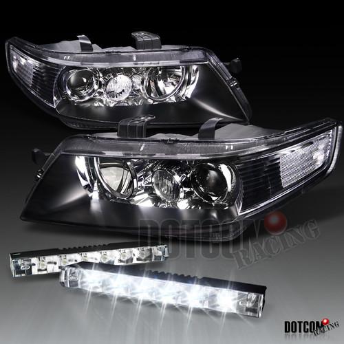 2004-2005 acura tsx black projector headlights w/ 6-led bumper fog lamp drl