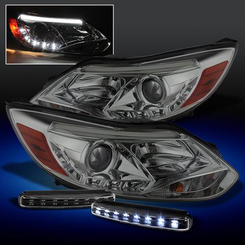 12-13 ford focus drl led strip projector smoked headlights + led running lights