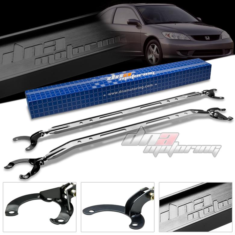 01-05 civic em dna silver 40mm aluminum front tower+rear upper strut bars/brace