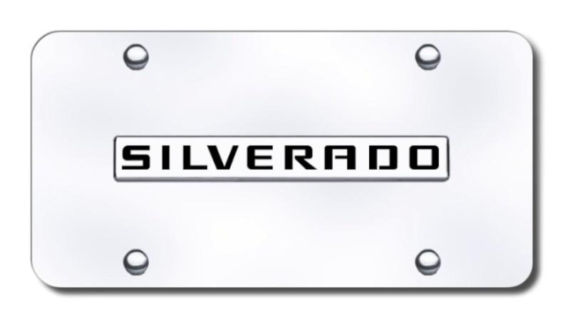 Gm silverado name chrome on chrome license plate made in usa genuine