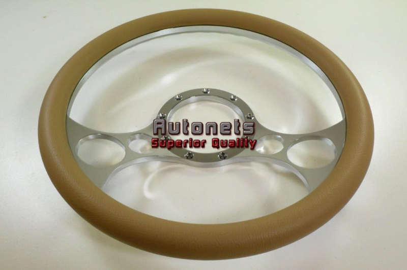 Beige solar camaro leather street hot rat rod steering wheel chrome aluminum