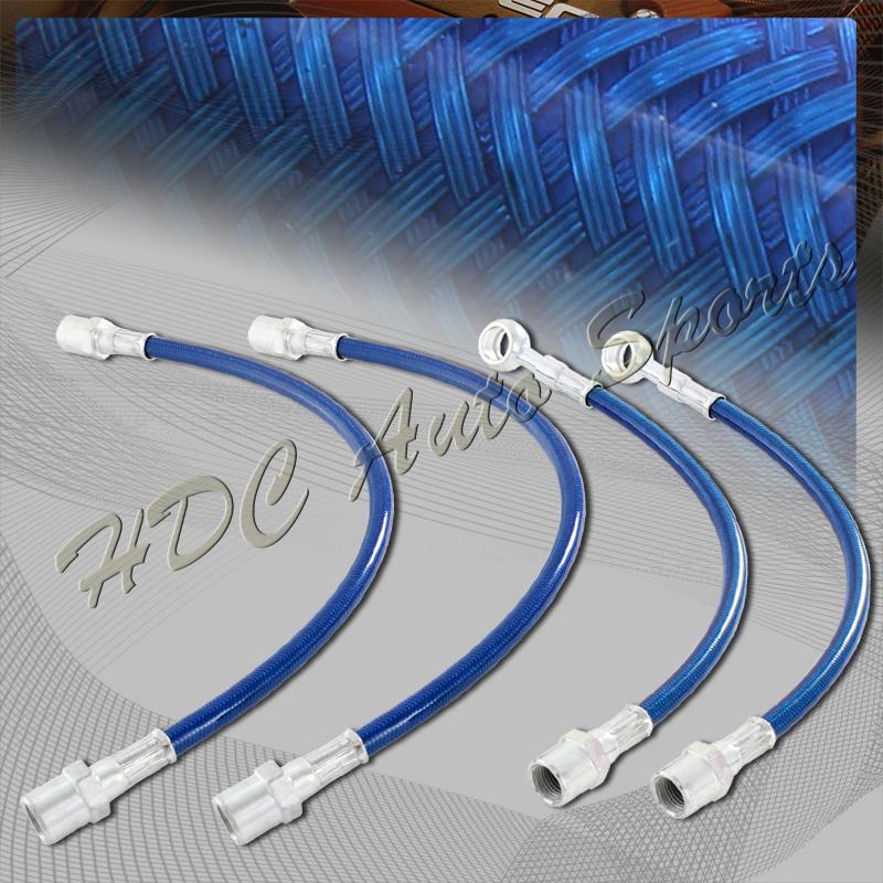 Audi 02-05 a4 02 04-05 s4 front+rear stainless steel brake line hose kit - blue