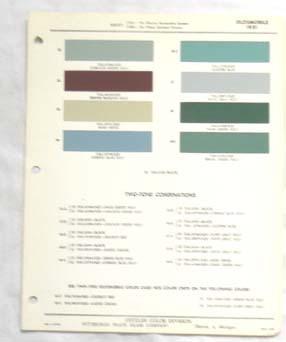 1951  oldsmobile ppg  color paint chip chart all models original 