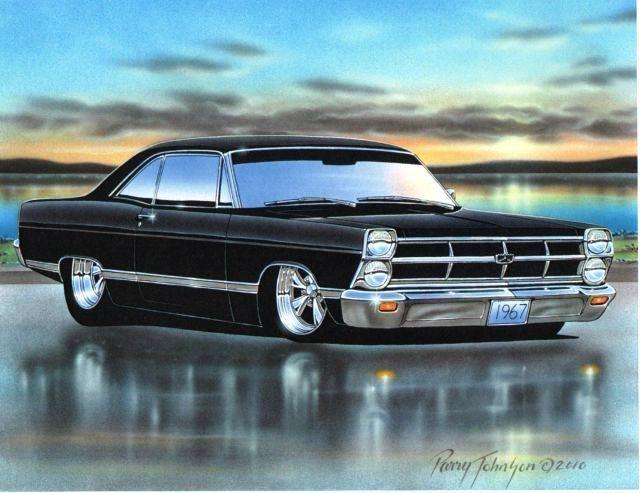 1967 ford fairlane 2 door hardtop muscle car automotive art print black