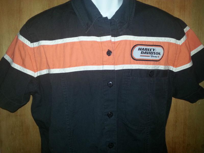  womens size xl harley davidson short sleeve logo button up black shirt