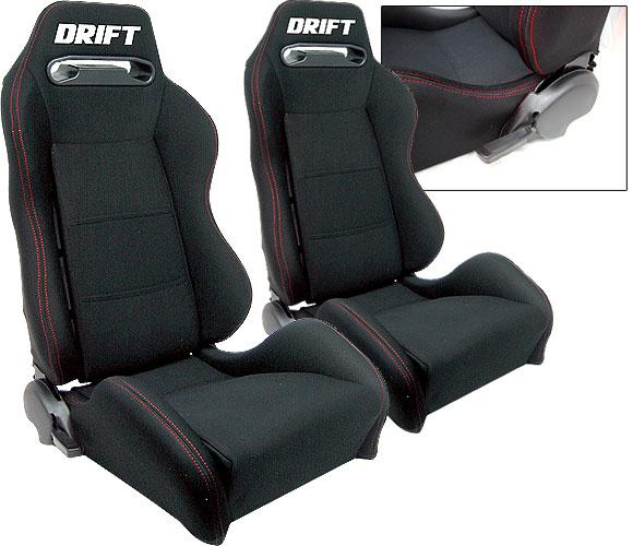 New 2 black cloth + red stitch racing seats reclinable all chevrolet *****