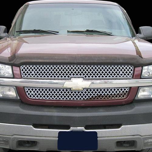 Chevy avalanche 02-06 w/o cladding diamond mesh polished stainless grill add-on