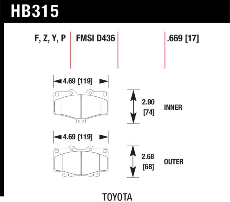 Hawk performance hb315z.669 disc brake pad 89-04 4runner pickup tacoma