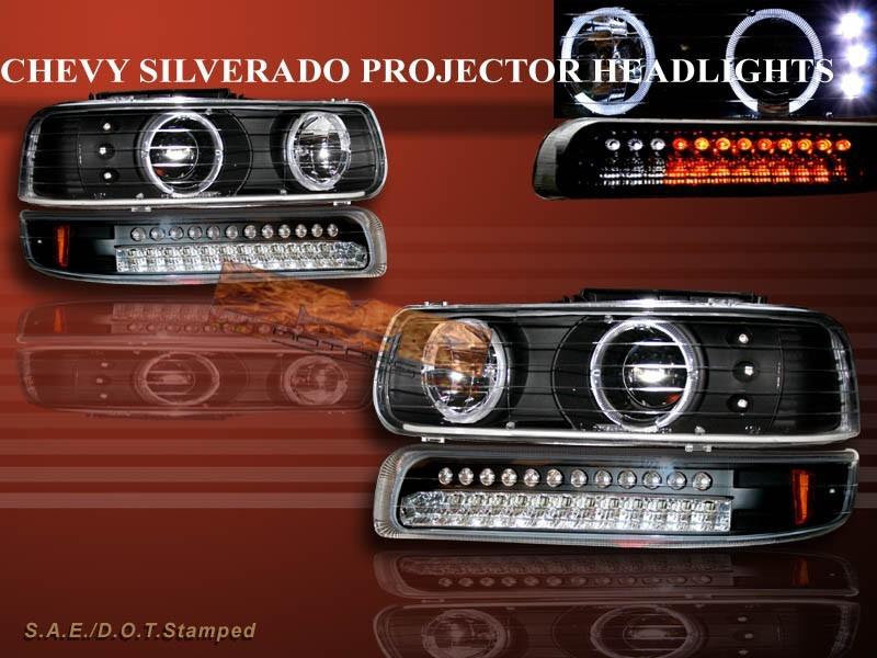 Chevy silverado 99-02 halo black led headlights + led bumper lights