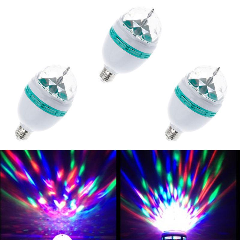 New 3pcs e27 3w colorful rotating rgb 3 led light bulb lamp stage ktv bar party