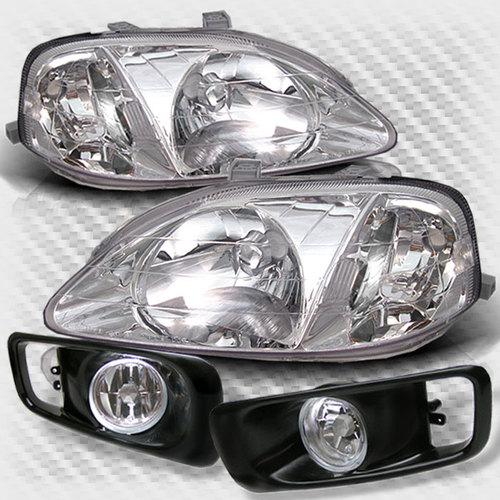 99-00 honda civic headlights+bumper replacement fog lights lamp head light set