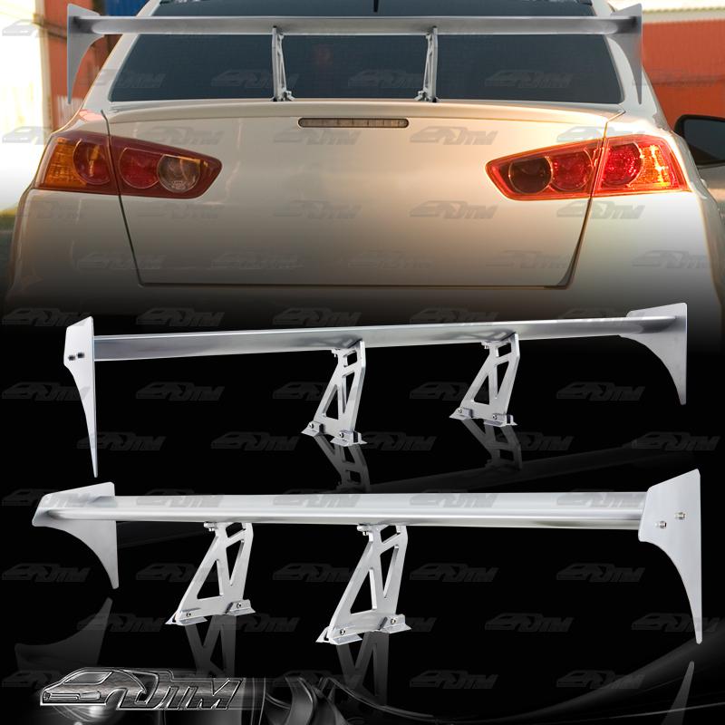 Silver glossy aluminum bolt-on 52 inch gt style rear trunk spoiler wing