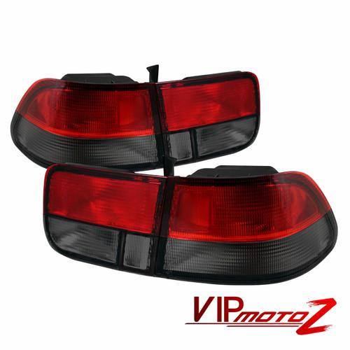 96-00 honda civic 2d coupe ej6 red/smoked 4pc tail light brake lamp assembly