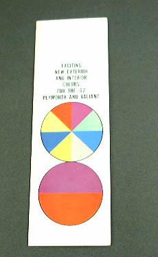 1962 62 plymouth exterior interior color chips brochure