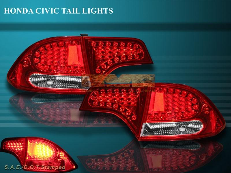 2006-2011 honda civic 4d sedan led tail lights red 4pcs rear brake lamps