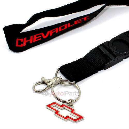 Chevy bowtie logo black lanyard and key chain ring holder for around neck