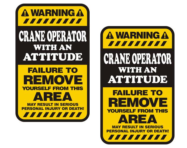 Crane operator warning yellow decal set 3"x1.8" hard hat sticker zu1