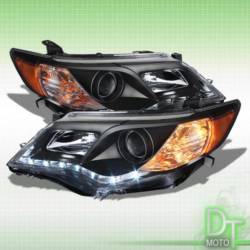 Black 2012 13 toyota camry projector drl headlights led bar daytime running lamp