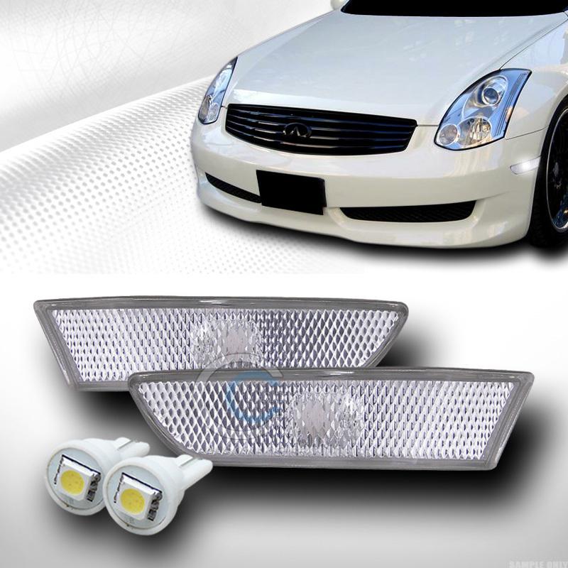 Euro lens side marker bumper light yd+1 smd led bulb 03-07 infiniti g35 2d coupe