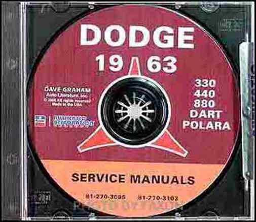 1963 dodge repair shop  manual cd dart 170 dart 270 dart gt 330 440 polara