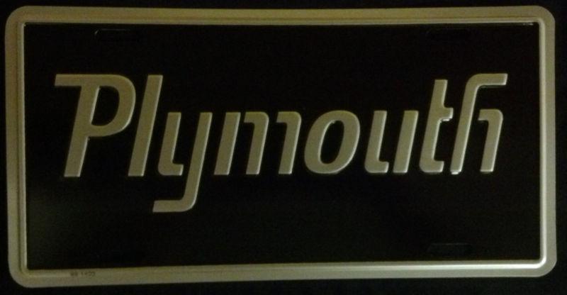 Plymouth embossed license plate silver on black