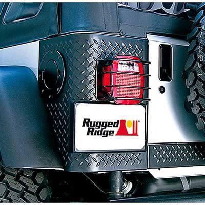 Rugged ridge taillight guards steel black jeep cj5 cj7 scrambler wrangler pair