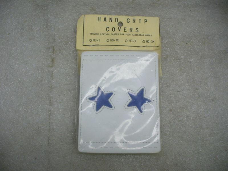 Harley/bikers boutique white with blue stars  leather hand grip covers, 2 total.