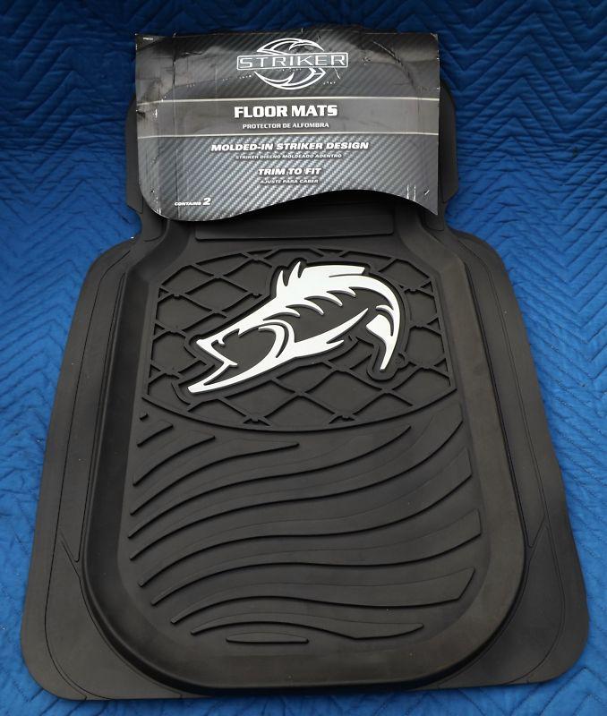 1 pair striker front floor mats - universal fit - black  / fish accent vfm4101