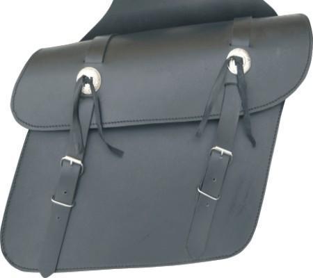 Leather motorcycle throw-over saddlebags with silver conchos 