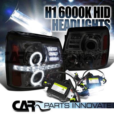 02-06 escalade smoke halo led projector headlights+h1 6000k hid conversion kit