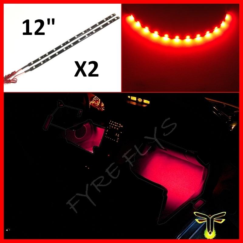 2 pcs red 12" 5050 smd led strips under dash footwell lights xenon hid #b3