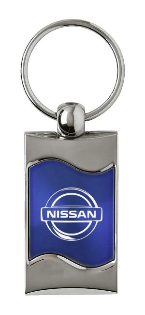 Nissan blue rectangular wave metal key chain ring tag key fob logo lanyard