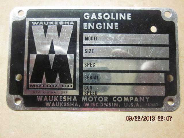 Waukesha engine metal tag medium