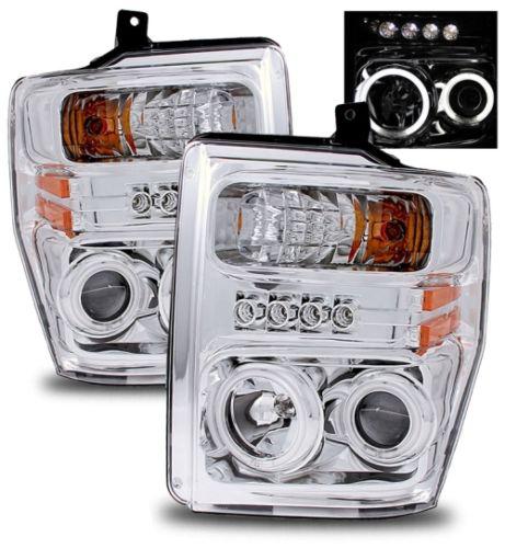 08-10 ford f250/f350/f450 superduty ccfl halo clear chrome projector headlights