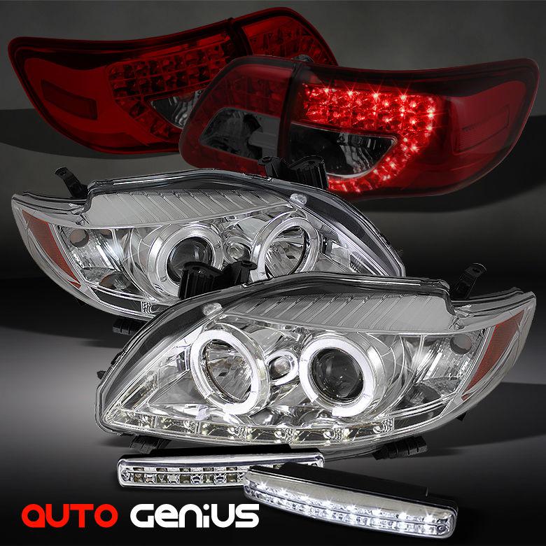 09-10 corolla drl projector headlights + red smoke led tail lights + daytime led