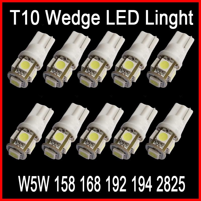 10pcs xenon white t10 wedge 5-smd 5050 led light bulbs 192 168 194 w5w 2825 h