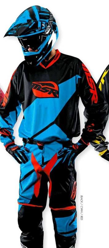 Msr renegade gear set blk/cyn/red jersey, pant, glove new motorcross