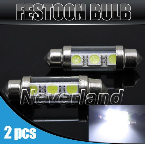 2pcs 39mm 5050 interior 3 smd led car festoon dome white xenon light bulb