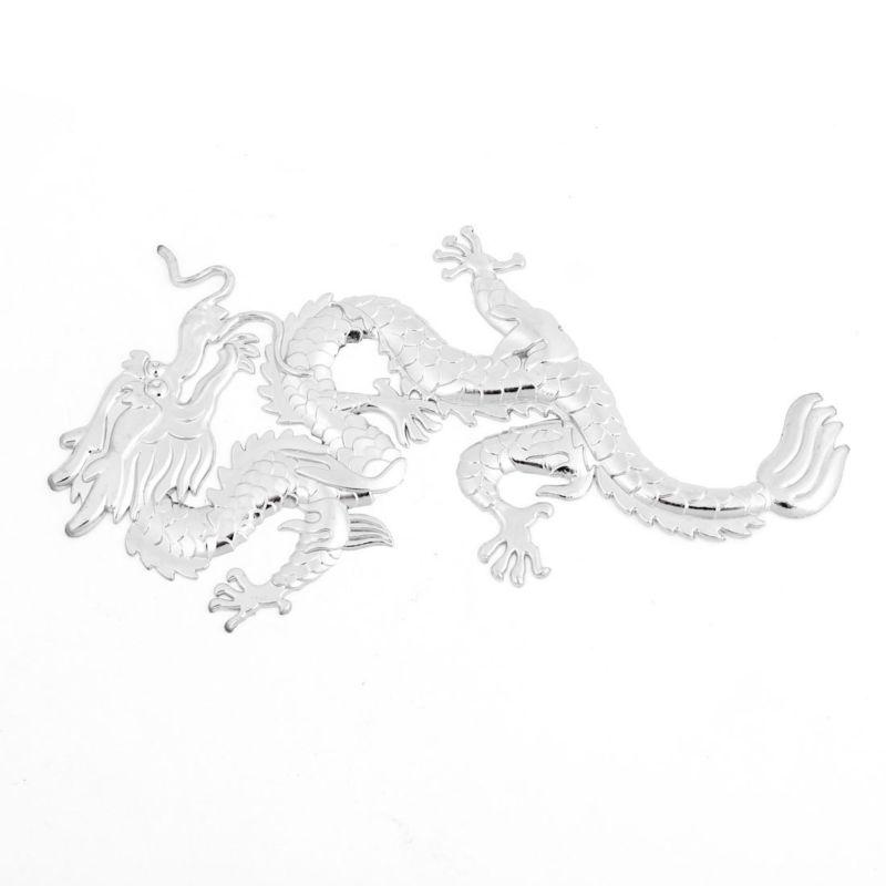 Silver tone metal dragon shaped self adhesive car automobile badge sticker decal