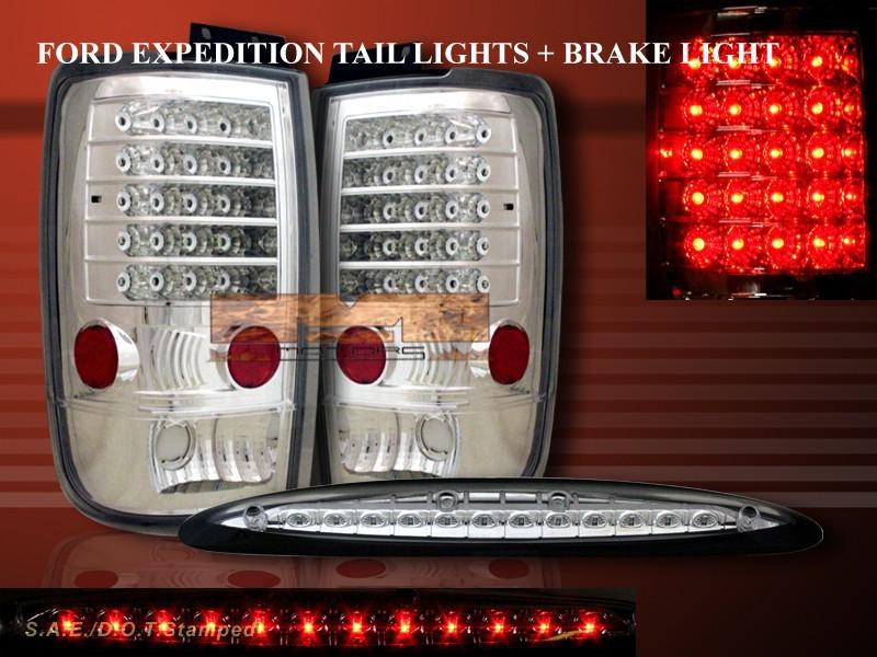 1997-2002 ford expedition led chrome tail lights + 3rd brake light combo